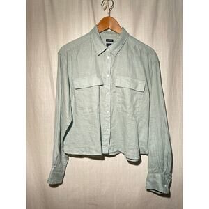 GAP 100% Linen Cropped Button Up Shirt Light Blue Womens Small NWT